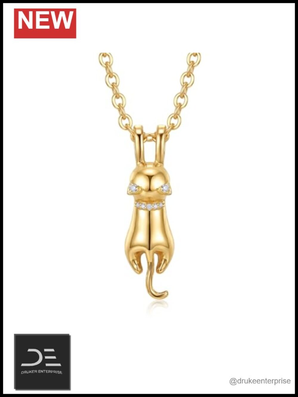925 Sterling Silver Cubic Zirconia Hanging Cat Pendant Necklace